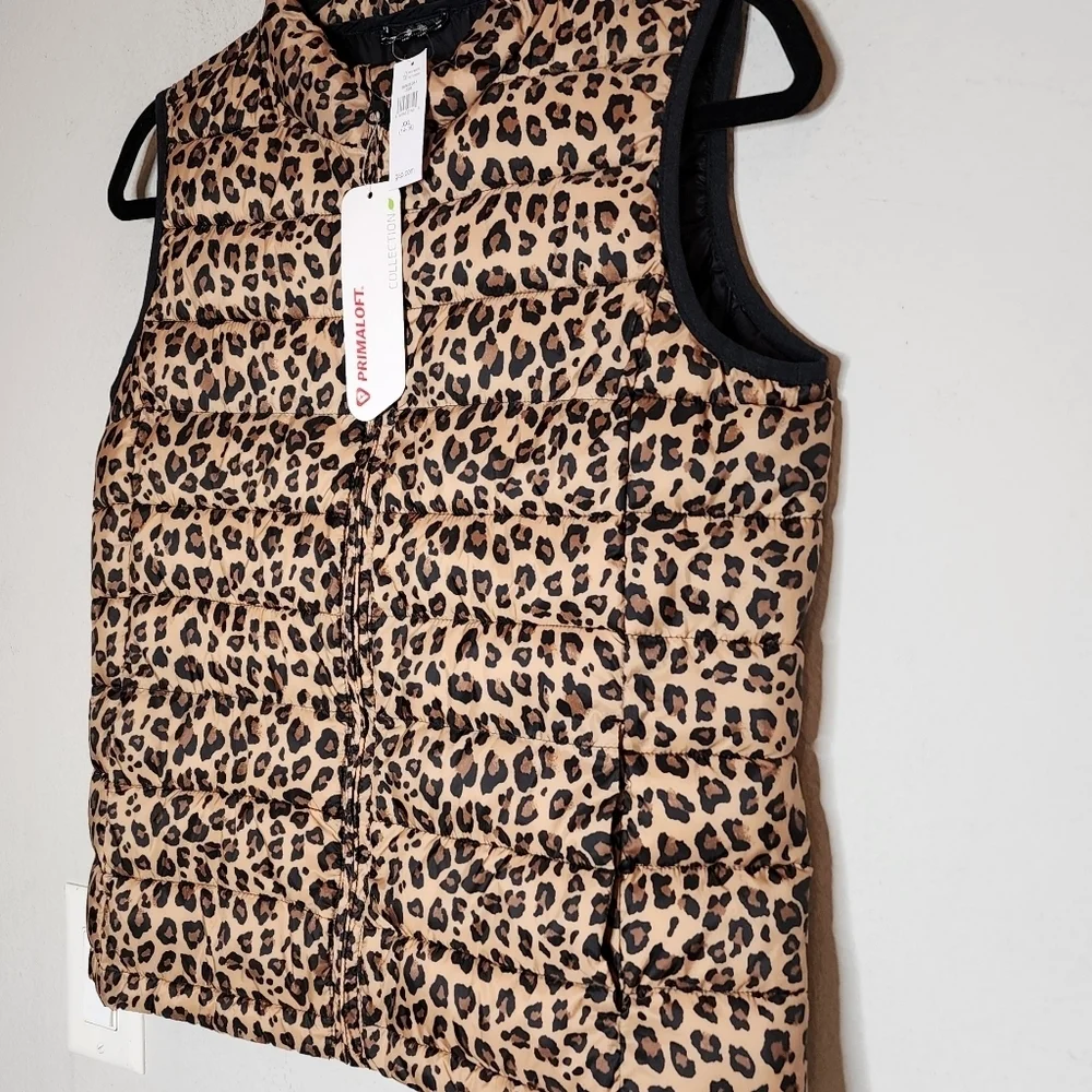 NWT‎ GAP Kids Leopard Puffer Zip Vest Brown Animal Print Size XXL Primaloft